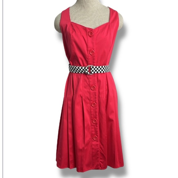 Spense Womens Rockabilly Dress Size 10 Bright Pink Square Sweetheart Neck - Flaw - Picture 1 of 16